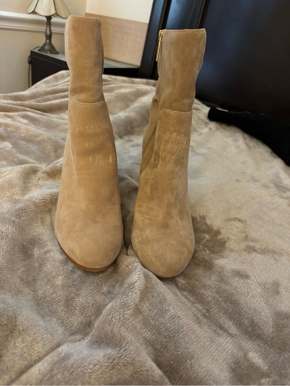 Michael Kors Tan Suede Mid-Calf Ankle Booties with Side Zip